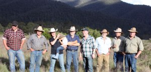 Environment Minister Ryan Smith with mountain cattle graziers, Wonnangatta Valley. source: MCAV